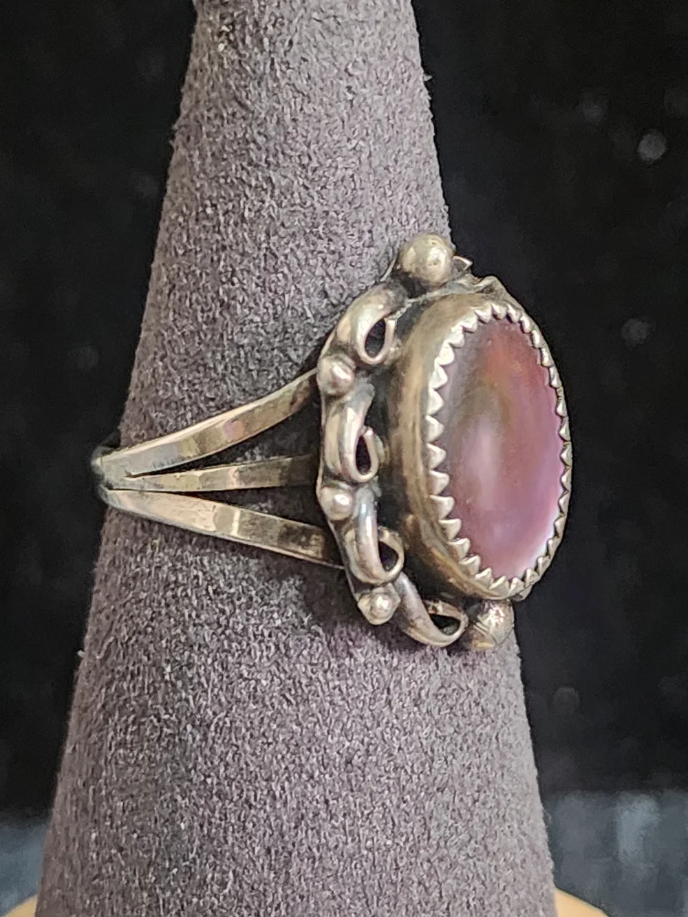 Sarah Curley Navajo Sterling Silver Pink Abalone Shell Ring Vintage Size 8.5